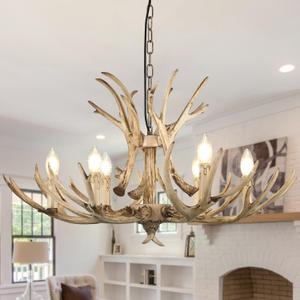 Natural Antler Chandelier - 31.4" Dimmable Resin Antler Light Fixture with 6 Lights - Farmhouse Style, Perfect for Bedroom & Living Room Natural Antler Chandelier - 31.4" Dimmable Resin Antler Light Fixture with 6 Lights - Farmhouse Style, Perfect for Bedroom & Living Room