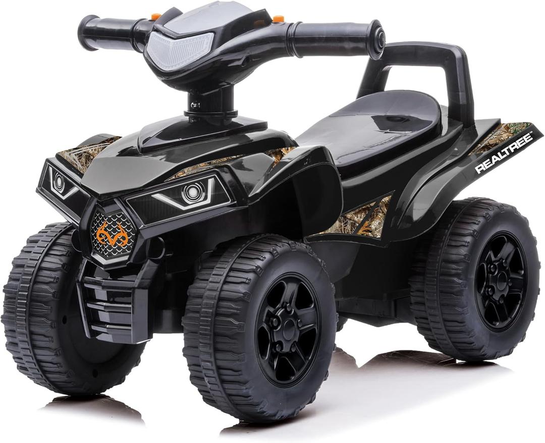 Best Ride On Cars: Quad Push Car - Black - Foot-to-Floor Ride-On Toy, 4-Wheeled ATV, Realistic Engine Sound, Walker Handle, Toddlers-Kids 12mo+