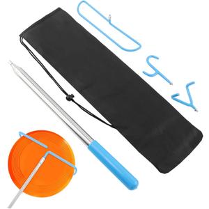 Disc Golf Grabber Tool, Extendable Disc Golf Retriever Pole 16 ft with 3 Different Metal Hooks and Storage Bag for Retrieve Discs from The Trees/Bushes/Water