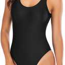 Leoparts Women's Retro 80s/90s High Cut Low Back One Piece Swimsuits Bathing Suits (Black, Small)