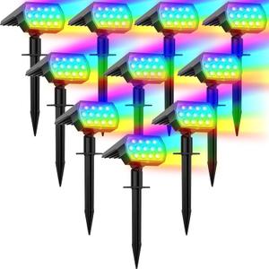 Solar Spot Lights Outdoor Color Changing, [7 Modes/10 Pack] Christmas IP65 Waterproof Landscape Spotlights, Dusk to Dawn Solar Powered Security Light for Patio Gate Walkway Pool Garden Yard Driveway