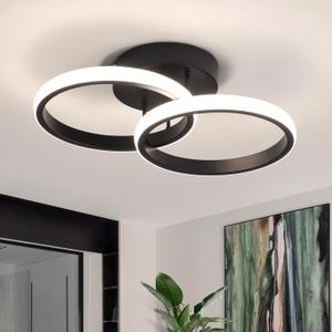 CANEOE Round Modern Led Ceiling Light Fixtures, 6000K Cool White Hallway Light Fixtures Ceiling, Bathroom Close to Ceiling Lights for Corridor Stair Aisle Lamps (Black, 1 Pack)