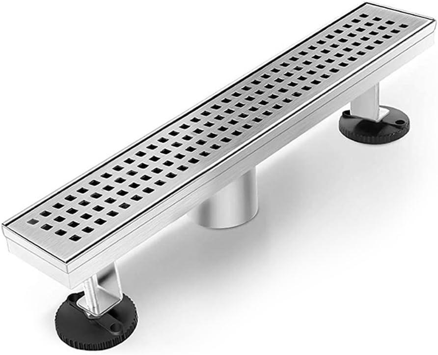 Shower Drain, Linear Shower Drain 18 Inch(Brushed Nickel),Modern 304 Stainless Steel Shower Floor Drain with Grate Removable, Adjustable Leveling Feet, Rectangular Linear Drain