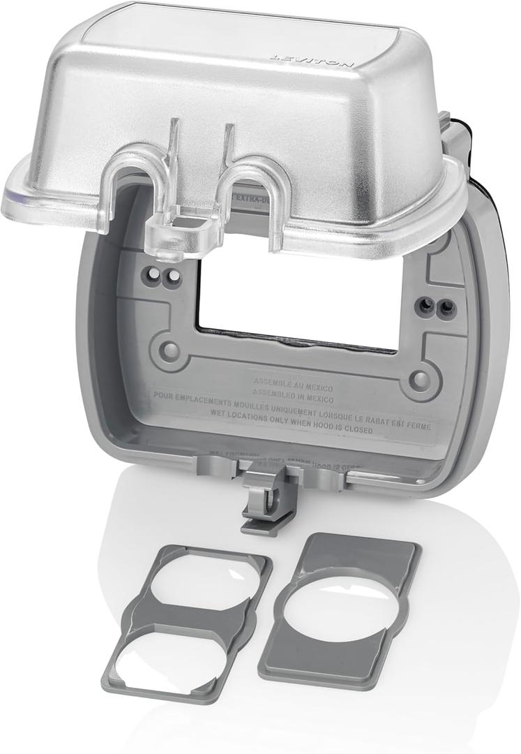 Leviton Weatherproof Outlet Box, Extra Duty 1-Gang While-In-Use Cover Includes Inserts for Single, Duplex and Decora/GFCI Receptacles, Vertical Mount, Plastic Enclosure, 5980-UCL, Clear (Horizontal)
