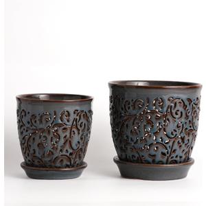Orchid Pots with Holes, Ceramic Planter Flower Pot for Orchids Indoor Outdoor with Drainage and Saucer, Macetas para Orquídeas,Large 6.5 Inch, 5.3 Inch (Blue)
