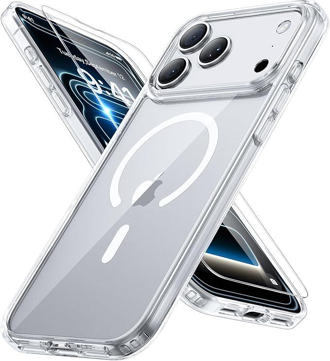 Miracase Magnetic for iPhone 17 Pro Max Case with Screen Protector [Compatible with MagSafe] Slim Thin Phone Case Military-Grade Protected for 17 ProMax Cover Bumper 6.9", Clear