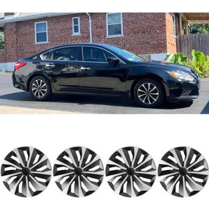 Hub Caps 15Inch Set of 4,PP Plastic Silver & Black Universal Hubcap,Wheel Covers for Cars,Exterior Accessories,Fits Most Cars,Ford Toyota VW Chevy Nissan Honda Mazda Dodge