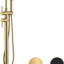 Freestanding Tub Faucet Floor Mount Tub Fillers, Senhozi Brushed Gold Free Standing Tub Faucets, Mixer Tap Two Handle Gold Freestanding Bathtub Faucet with Hand Shower, SE-3001-BG