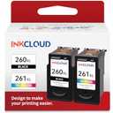 INKCLOUD Compatible Ink Cartridges Replacement for 260XL 261XL PG-260 XL CL-261 XL Combo Pack for Canon Pixma TS6420a TS6420 TR7020a TS5300 TS5320 TR7020 Printer Ink (1 Black,1 Tri-Color, 2Pack)