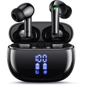 Wireless Earbuds Bluetooth Headphones, Ear Buds with Deep Bass, 40H Long Playtime, LED Power Display, IP7 in Ear Earphone with Mic for iPhone Android Phone Sports Workout, Black