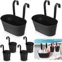 Reallnaive Metal Poolside Storage for Above Ground Pool Accessories Multifunctional Swimming Storage Basket with Cup Holder Poolside Organization for Cup Drink Towel(Black,6)