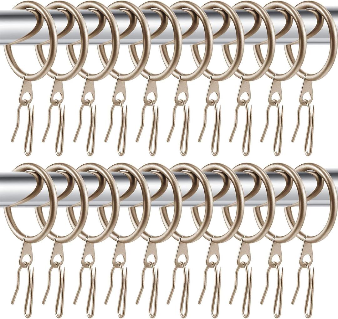 Hotop 60 Pieces 1.26 Inch Metal Drapery Curtain Rings Curtain Hanging Rings and 60 Pieces Metal Drapery Pin Hooks for Drapes Window Door Shower (Champagne Gold)