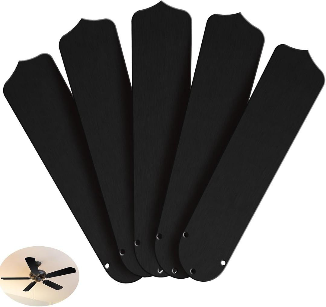 Lineshading 5 Pack 20" Replacement Fan Blades for 52" Ceiling Fan Waterproof Weatherproof Blades Replacement for Broken Substitution Replacing Indoor Summer(Black)