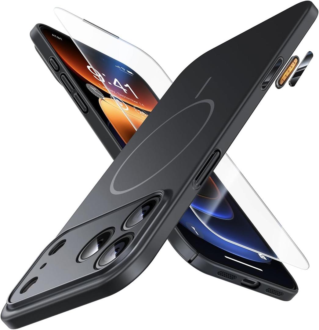 JUESHITUO Magnetic Slim Fit Case for iPhone 17 Pro(6.3"), Ultra Thin Matte Anti-Scratch Hard PC Cover(1X Screen Protector), OriginFit Case iPhone 17 Pro Compatible with MagSafe, Black