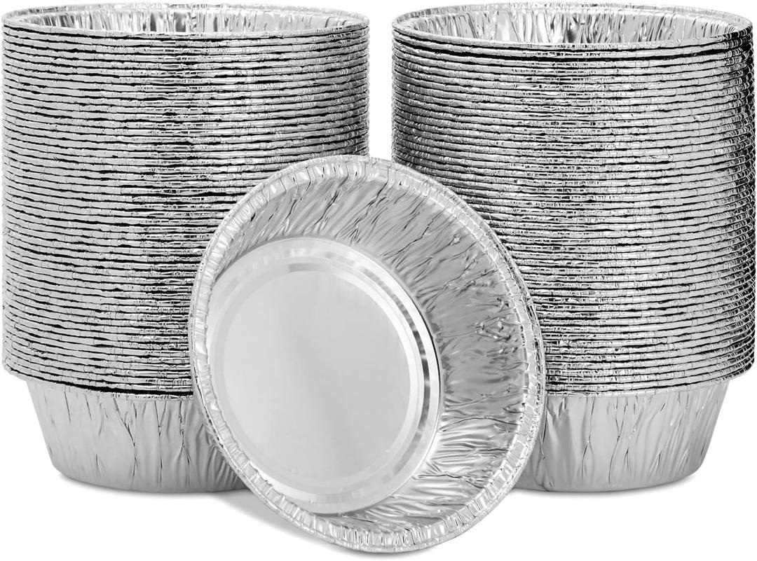 Juvale Mini Pot Pie Pans - 100 Pack, 5 In, Silver Aluminum - Disposable Aluminum Foil Pans & Tins for Pot Pie Baking, Quiche & Tarts, Oven & Freezer Safe