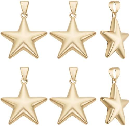 Beebeecraft 1 Box 10Pcs Golden Star Charms Bulk Real 18K Gold Plated Brass Metal Five Pointed Stars Shaped Mini Dangle Pendant Charm for Jewelry Making Pendants Necklace Bracelet DIY Crafts Supplies