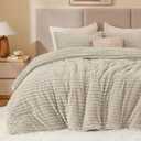 BEDELITE Fleece King Comforter Set -Super Soft & Warm Fluffy Linen Bedding, Luxury Fuzzy Heavy Bed Set for Winter with 2 Pillow Cases