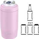4-in-1 Skinny Can Cooler Double Wall Stainless Steel Insulated Can Holder,Can Coozie, Works With 12 Oz Slim Can,Standard Cans,Beer Bottles & As Pint Cups (Pink)