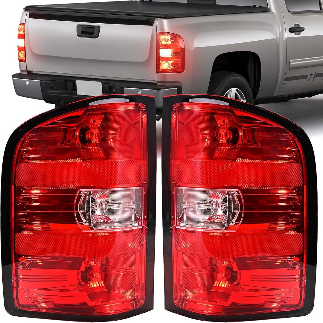 Tail Lights Assembly for Chevy Silverado 1500 2500 3500 2500HD 3500HD 2007 2008 2009 2010 2011 2012 2013 2014 Rear Brake Turn Signal Left Driver Right Passenger Taillights, 2 Packs