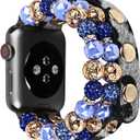 VIQIV Bracelet Band Compatible with Apple Watch Ultra Band 45mm 44mm 49mm 42mm 41mm 40mm 38mm Series 8 7 6 5 4 3 2 1 for Women Girls, Fashion Multi-Wraps Elastic Glitter Beaded Leopard Leather Strap for iwatch Bands
