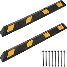 PioneeerWorks 72'' Heavy Duty Rubber Parking Bump Curb with Reflective Stripe, 6FT 55000 LBS High Visibility Parking Stoper for Garage Cars Trucks Driveway 2 Packs Black/Yellow Mounting Hole Include