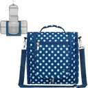 PAVILIA Extra Large Toiletry Bag Travel Bag for Women Men, Hanging Cosmetic Organizer, Water Resistant Makeup Bag for Accessories Toiletries, Travel Essentials Kit (Navy Polka Dot)