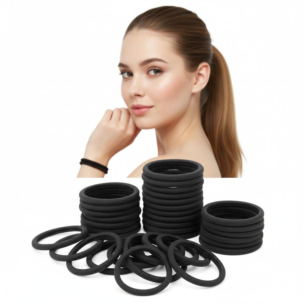 4 x Hair Ties No Damage for Women & Girls  100PCS Elastic Bands  Strong Ouchless Ponytail Holders  Non Slip Stretchy for Thin, Medium, Thick & Curly Hairs, 4mm Black