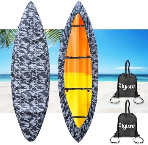 10-16FT Waterproof Kayak Covers for Outdoor Storage, Canoe Cover Accessories, Boat Cover Oxford Shade Marine Cockpit Dust Cover UV Protection Ultra Sunblock Shield for Fishing Boat Kayak Canoe