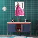 African American Canvas Wall Art Pink Dress Women Fashion Black Girl Pictures Decor Paris Eiffel Tower Painting Prints Modern Framed Artwork for Home Bedroom Bathroom Living Room Office 16"x24"