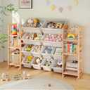 Wooden Toy Storage Organizer with 6 Shelves and 12 Bins, Toy Organizer Storage Kids Bookshelf, Toy Shelf for Playroom, Nursery, and Bedroom, 35.05 x 13.58 x 11.42 inches