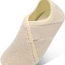 Besroad House Slippers for Women Men Comfy Barefoot Slippers Sock Furry Slip On House Shoes with Soft Rubber Sole for Bedroom Home Travel Yoga (8-9 Women/6.5-7.5 Men, Beige)