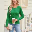 GRACE KARIN Womens Long Sleeve Button Up Cable Knit Cardigan Lightweight 2026 Crewneck Button Down Sweaters for Women (M)