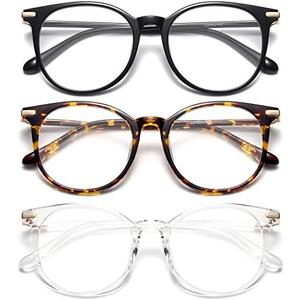 Gaoye 3 Pack Blue Light Blocking Glasses, Retro Round Eyewear Frame Anti Eyestrain Computer Glasses for Women Men - GY1688 (Black+Tea Leopard+Transparent)