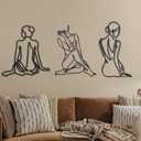 Photect 3 Pcs Metal Wall Art Decor Minimalist Abstract Woman Wall Art Metal Modern Line Drawing Decor Female Single Line Home Hanging for Bedroom Bathroom Living Room Christmas Housewarming(Vintage)