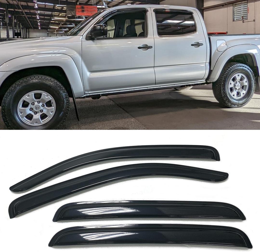 Set of 4Pcs Smoke Window Sun Rain Visor Vent Guard Deflector Shade Fit for 2005-2012 Toyota Tacoma Double/Crew Cab