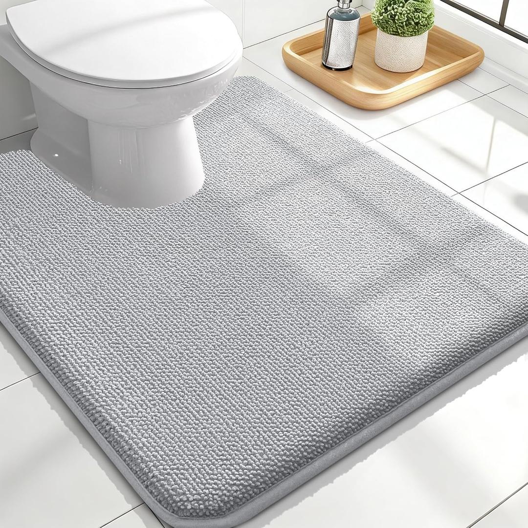 OLANLY Toilet Rugs U-Shaped 24x20, Extra Soft Absorbent Thick Memory Foam Contour Bathroom Rugs, Dry Quickly, Machine Washable, Non-Slip Toilet Bath Mat, Home Decor Accessories, Light Grey