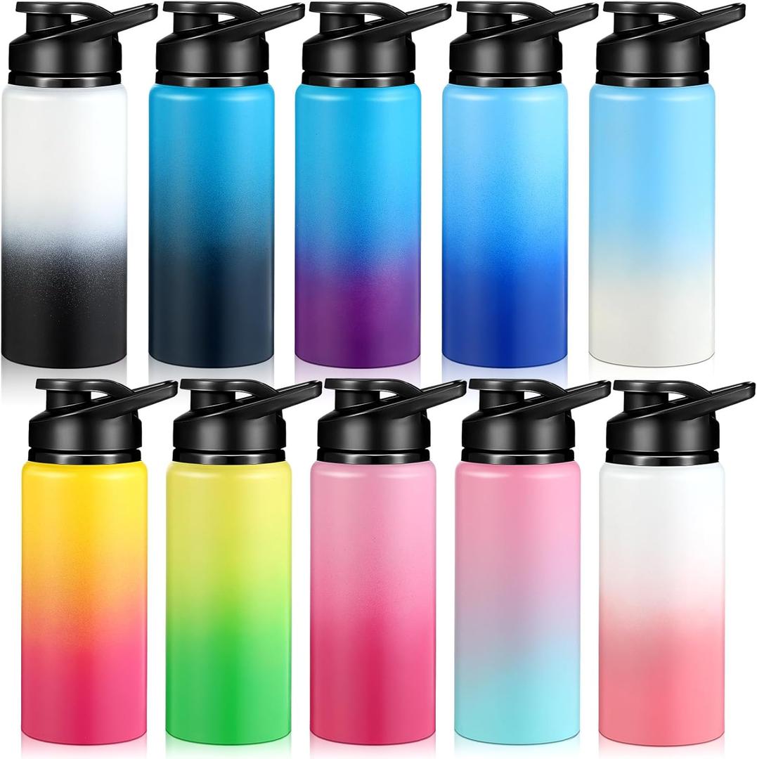 Mimorou 10 Pieces 20 oz Reusable Aluminum Water Bottles Bulk Outdoor Sports Water Bottles Multipack Travel Bottles for Gym, Hiking, Cycling, Camping, Fishing, Snap Lid(Gradient Color)
