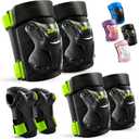 ZIFFY Knee Pads for Kids, Adjustable Knee and Elbow Pads Set with Wrist Guard, Protective Gear for Boys Girls Skateboard Roller Skating Cycling Bike  2 Sizes, 4 Colors by Jova (Small, Black)