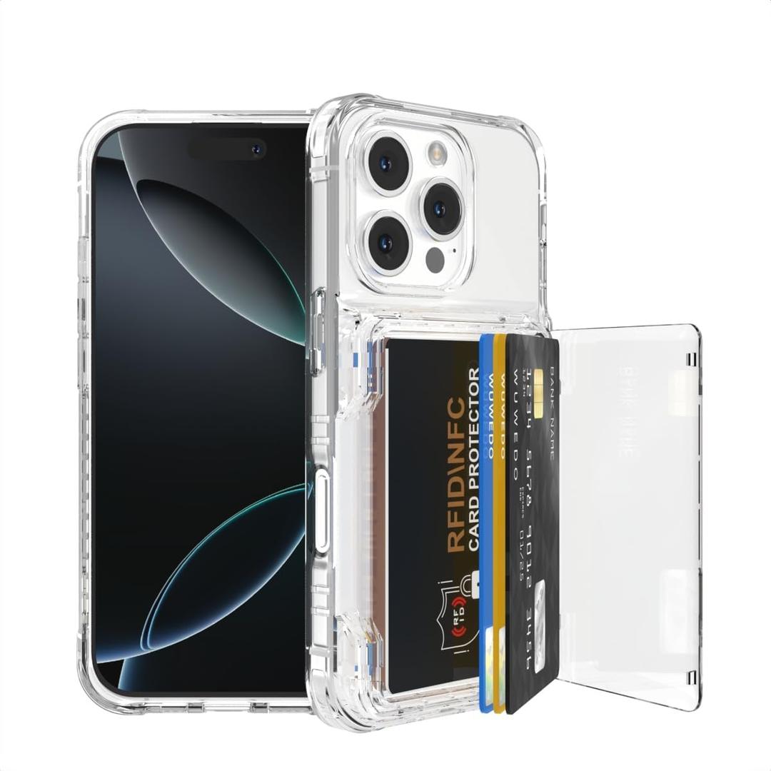 for iPhone 16 Pro Clear Wallet Case with RFID Blocking Card, Up to 5 Cards, Hybrid Protective Case with Card Holder, TPU + PC, Anti-Yellowing, 6.3" 2024