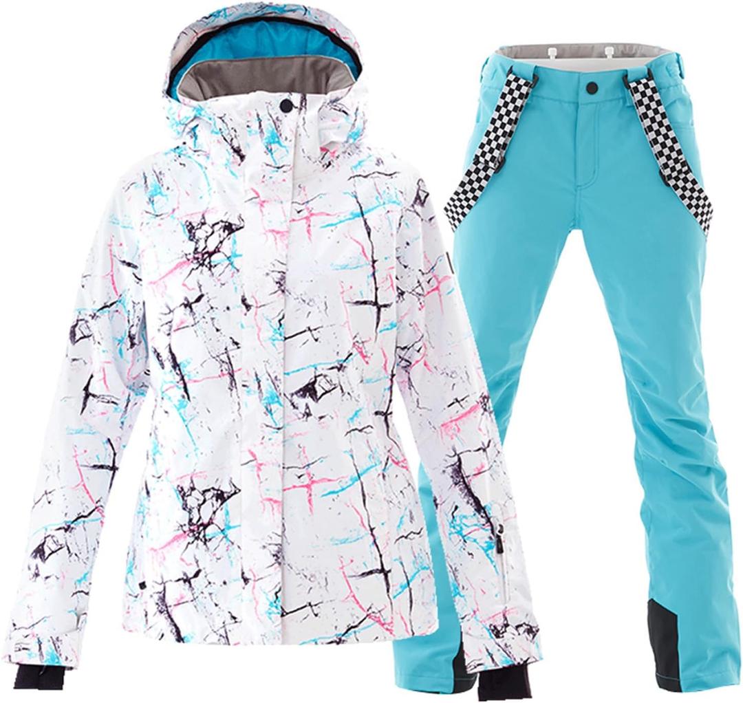 Women's Ski Jackets and Pants Set Windproof Waterproof Insulated Snowsuit Winter Warm Snowboarding Snow Coat (Large, Blue)