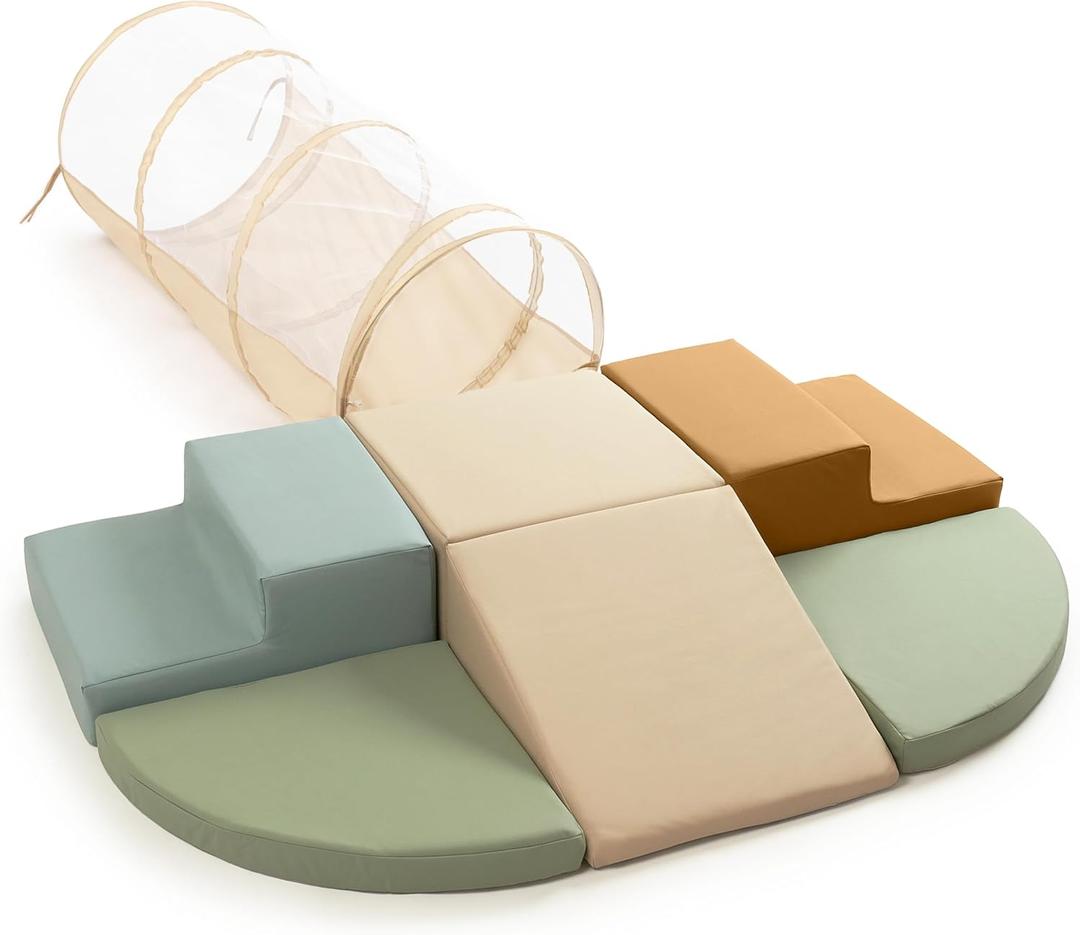 ZICOTO Fun Climbing Toy Set for Toddlers Aged 1-3 - Incl. Crawl Through Tunnel & PU-Leather Climbing Blocks for Unlimited Indoor Fun - Perfect Foam Play Gym for Baby/Kids to Safely Learn New Skills