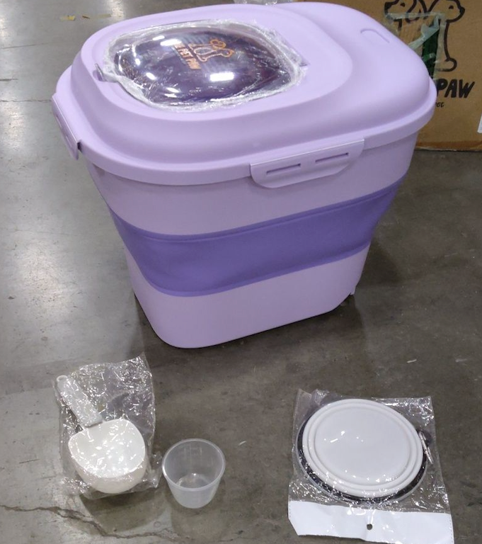 20-23 Lbs Dog Food Storage Container - Collapsible Dog Food Container with Wheels Airtight Lids, Scoop and Silicone Bowl, Pet Food Storage Dry Food For Dog, Cats and Other Pet (Purple)