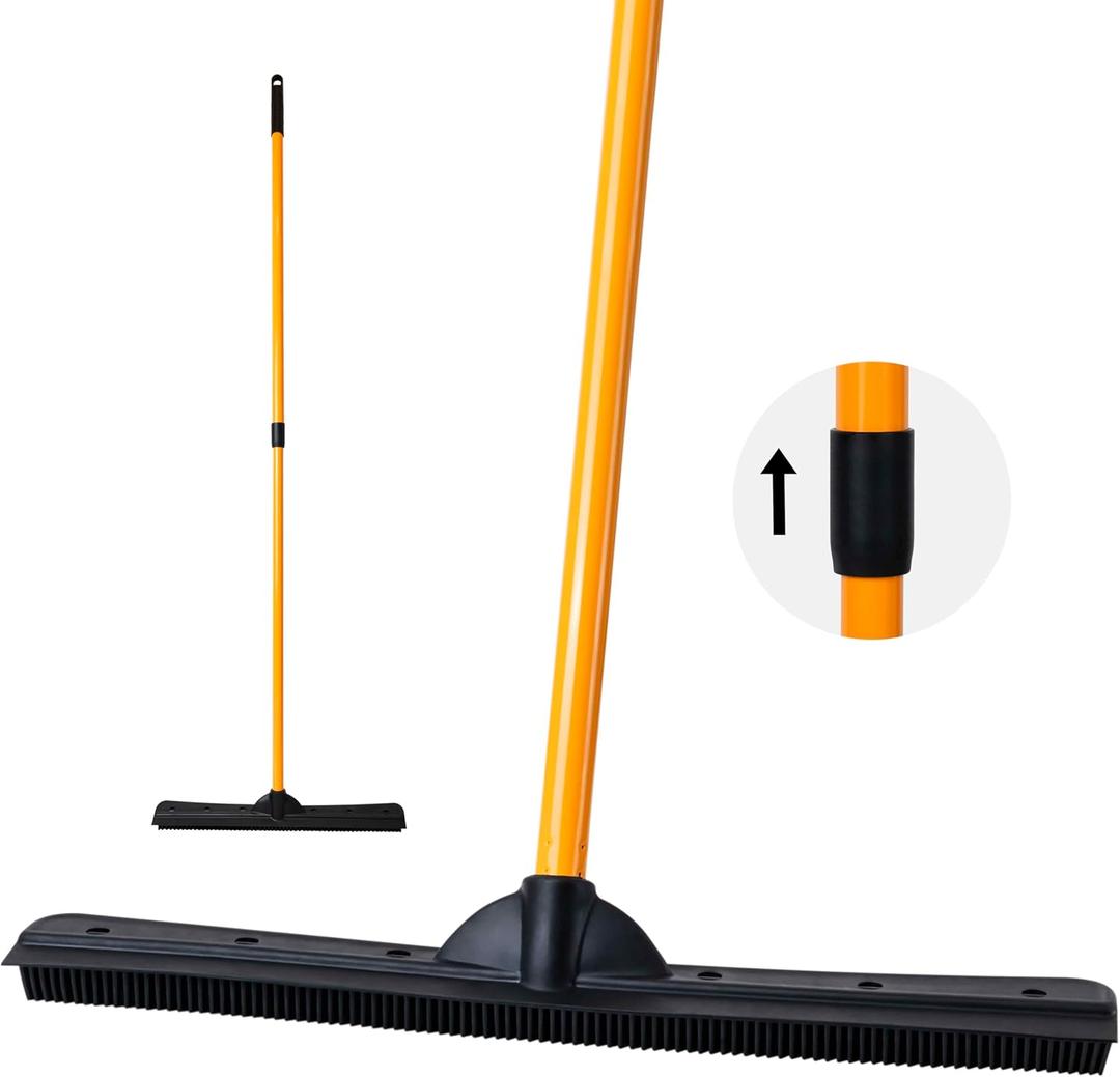 FURemover PRO Pet Hair Rubber Broom with Squeegee, 58 Telescopic Handle for Carpet, Tile and Hardwood (Furemover Heavy Duty Outdoor Broom)
