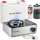 Dual Fuel Camp Stove, 12000 BTU Portable Propane/Butane Stove with Case, Adapter Hose, Wind Guard, Single Burner Propane Stove for Home Kitchen, Camping, Picnics, Hiking, Fuel Not Included