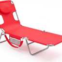 DUMOS Lounge Chair Outdoor, Beach Tanning Chair with Face Hole, Red, 71.9×21.5×11.8 IN