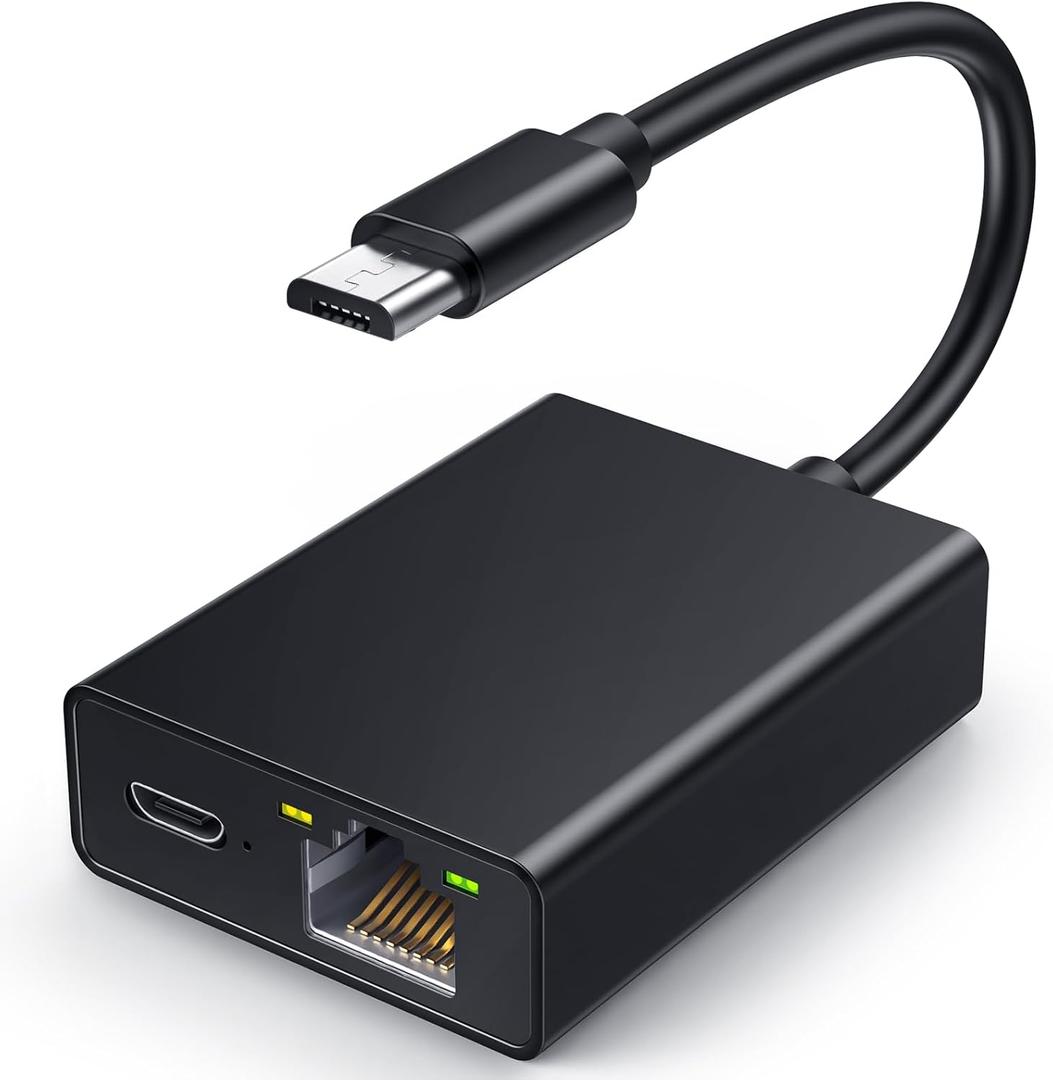 Ethernet Adapter for Fire TV Stick, Electop Micro USB to RJ45 Ethernet Network Adapter Compatible with 4K Fire Stick,Chromecast Google Home Mini and More Streaming TV Sticks(Adhesive Tape Included)