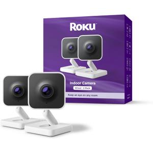 Roku Indoor Camera - Home Security - 2-Pack - Wired Security Camera & Pet Monitor with 1080p HD Color Night Vision, Works with Alexa & Google, Motion & Sound Detection, WDR & WiFi 6