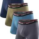 BAMBOO COOL Men's Underwear Boxer Briefs Fly with Built-in 3D Pouch Comfortable Cool Underwear for Men 4 Pack (L)