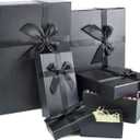 Gift Boxes with Lids for Presents, Set of 4 Black Gift Boxes, Pre-warpped Nesting Boxes for Gifts, Luxury Gift Box for Valentine's Day, Anniversaries, Birthdays,Weddings, etc.