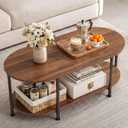 Coffee Table for Living Room, 39" Oval Coffee Table with Storage, 2-Tier Wood and Metal Center Table, Modern Living Room Table with Rounded Edge, Easy Assembly